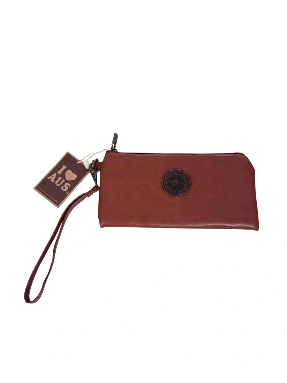 Kangaroo Australia Brown Wristlet Zip Clutch Wallet Travel Pouch NWT